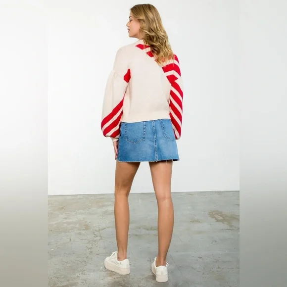 THML - Cream/Red Stripe Detail Ribbed Sweater - New with Tags! - Picture 2 of 3